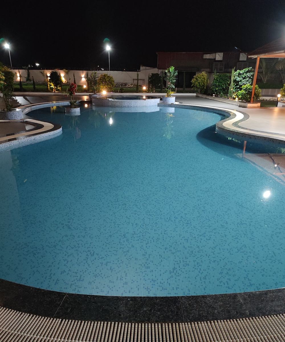 Pool lit up at night